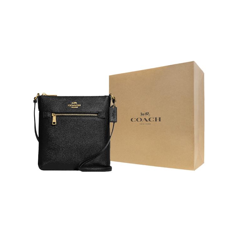 New COACH Rowan Cross Grain Leather Document Bag, Shoulder Bag, Crossbody Bag Mini Women's Black CE871-IMBLK
