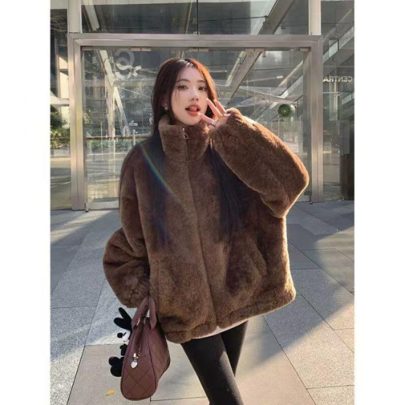 Giacca da Donna in Pile Peluche con Fodera: Lana d'agnello sintetica spessa, Taglie forti, Velluto double-face, Cappotto Autunno/Inverno