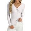 Women's Fashion Twisted V-Neck Slim T-Shirt Long Sleeve Pullover Solid Colour Top