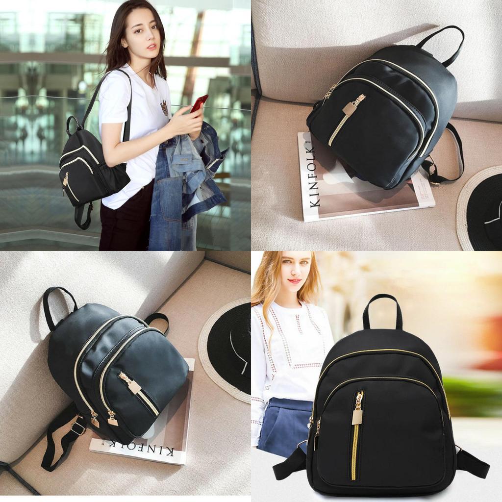 Stylish Women's Urban Chic Nylon Backpack Black Waterproof Lightweight Design