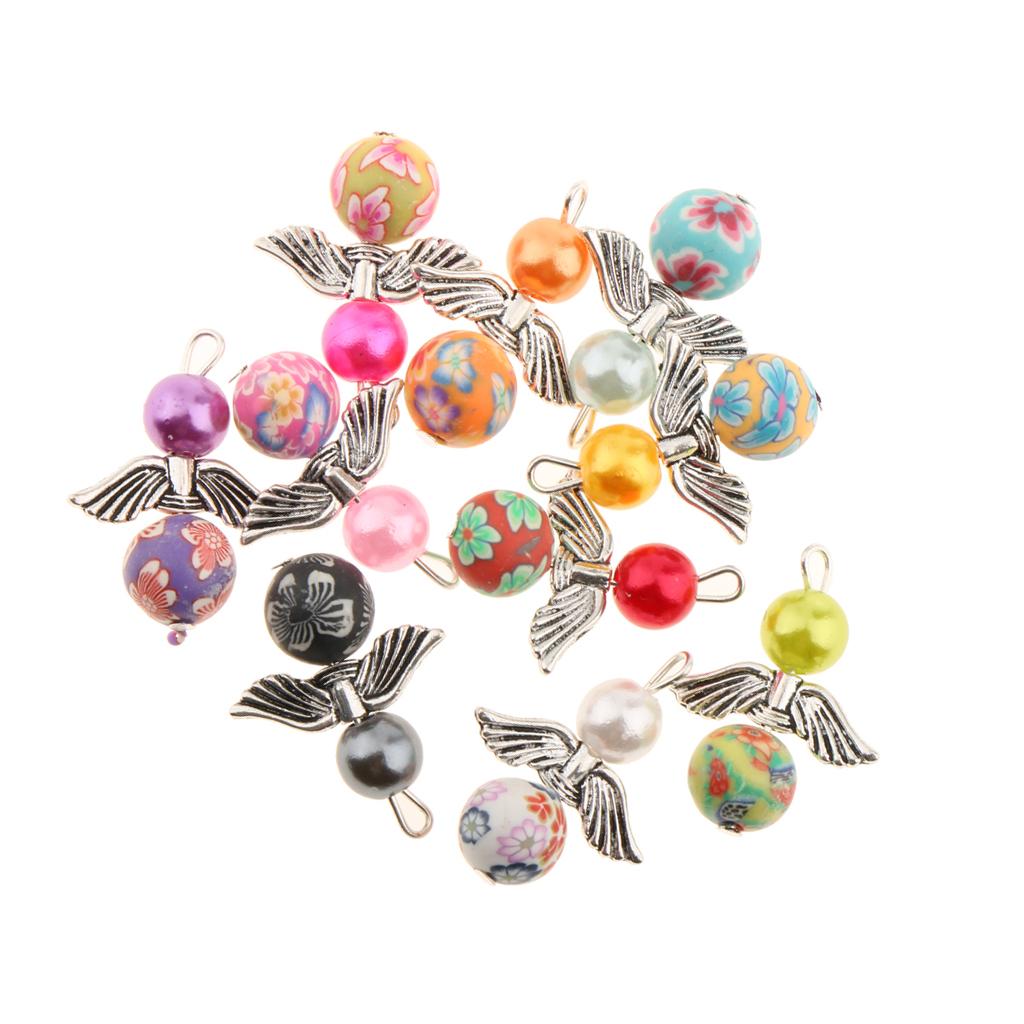 10 Delicate Angel Drop/Round Pearl Alloy Beads Pendants Charms Mixed Colors Gift Making Accessories
