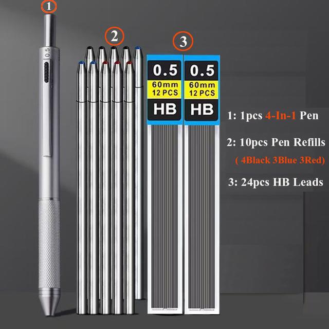4 In 1 Multicolor Metal Ballpoint Pens 3 Colors Ball Pen 1 Mechanical Pencil For School Office Writing Supplies Stationery