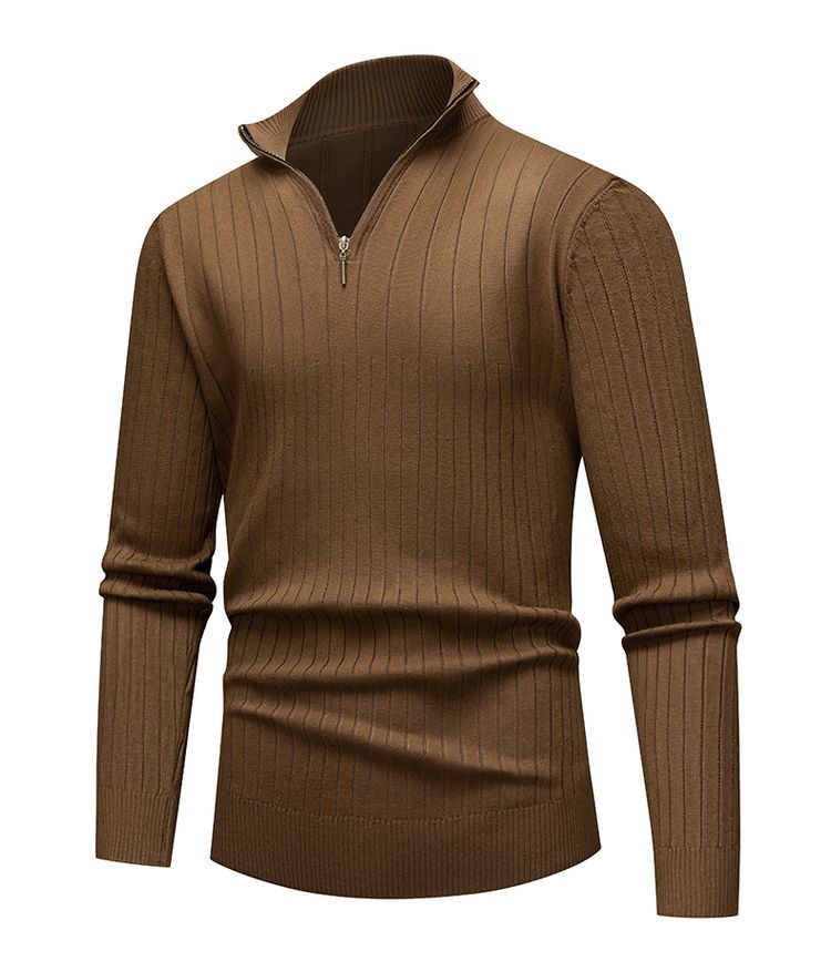 

Men s Half-Zip Knit Sweaters with Ribbed Texture in Multiple Colors M темно-коричневого кольору