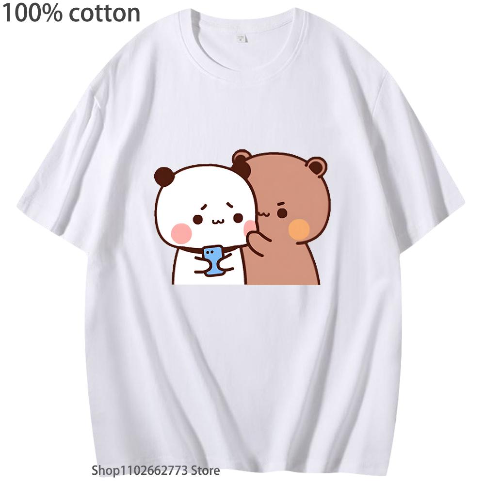 Roztomilý pár Dudu a Bubu se objímají Grafická trička Kawaii Medvídek Panda Tričko Roztomilá Vtipná Trička Dámské Pánské Bavlněné Oblečení