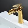 Bathroom Gold Basin Faucet - Single Handle Waterfall Mixer Tap, Brass Material with Silver Accent, Luxury Style Sink Water Crane