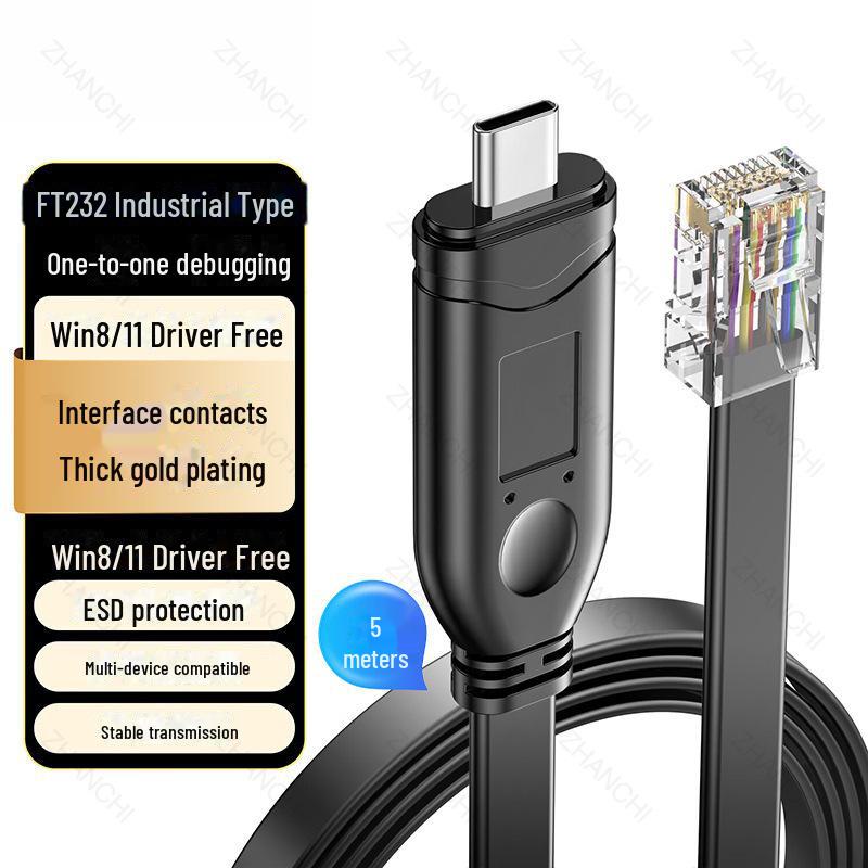 FT232 Industrial Serial Console Debugging Cable: USB-C To RJ45, Compatible with Cisco & Huawei.