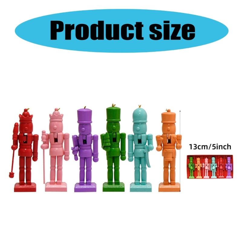 Set of 6 Traditional Colorful Wood Nutcrackers Soldiers Figurine Christmas Tree Hanging Pendants Decoration Festival
