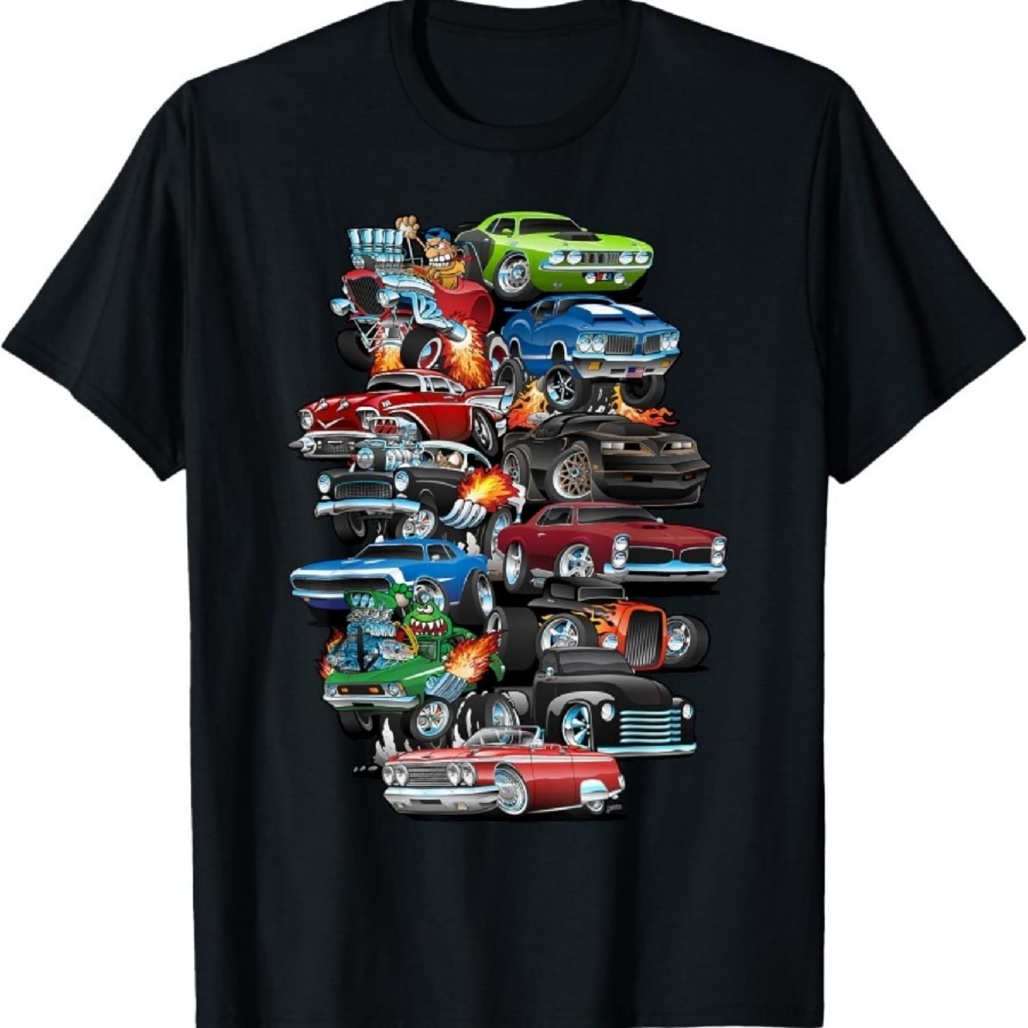 

Car Madness! Muscle Cars, Classic Cars and Hotrods Cartoon T-Shirt S
