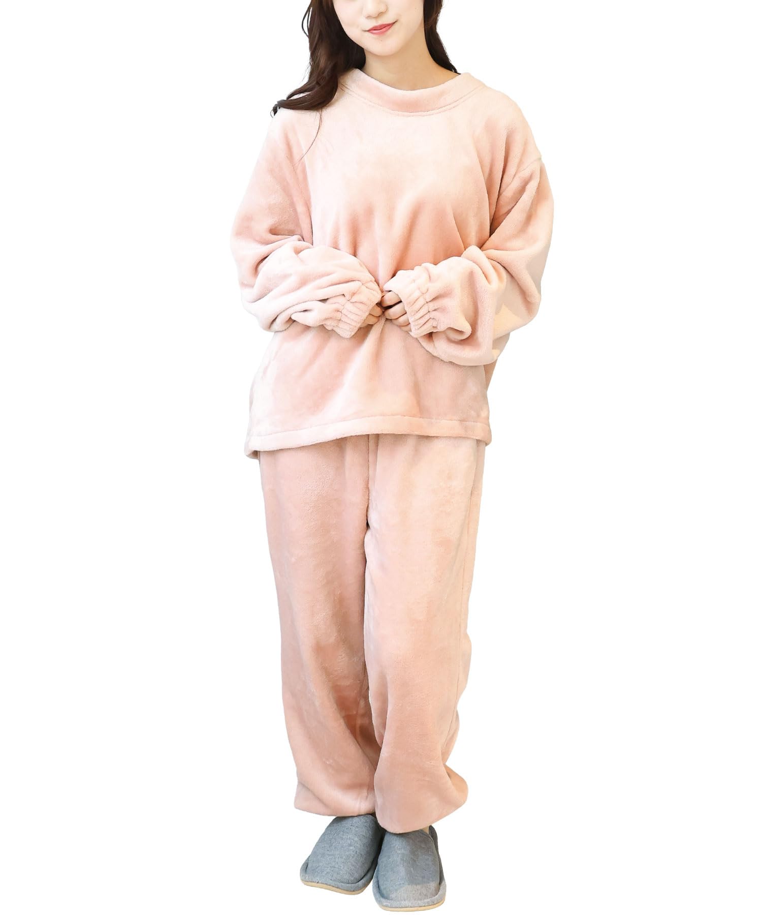 

ON NISHIKI Winter Long Sleeve Warm and Ultrameyer Pullover and Pants Set Size Women s Pajamas, Fluffy, (Pink Beige 2/ML/KR002)
