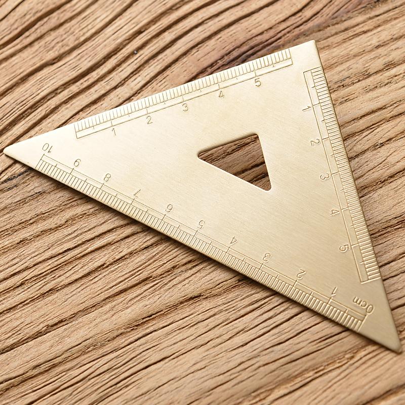 1Pcs Vintage Brass Straight Ruler High Quality Triangle Ruler Protractor For Students Measuring Tool School Stationery Supplies