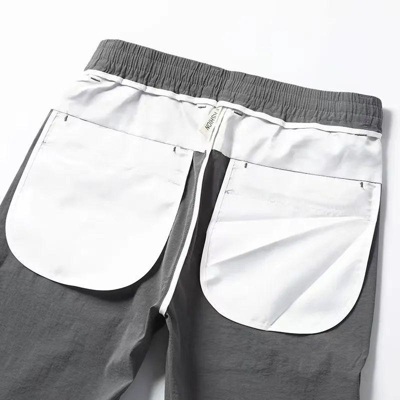 New Summer Thin Ice Quick Drying Straight Tube Loose Fitting Casual High Waisted Lace Up Pocket Men's Sports Pants
