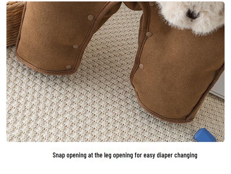 Nuovo Tuta Invernale Peluche: Tuta con Cappuccio da Passeggio per Neonati e Bambine - Carino Set Due Pezzi.