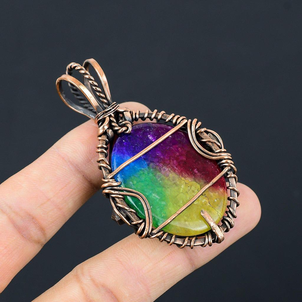 Rainbow Solar Quartz 999 Copper Wire Wrapped Pendant, Handmade Gemstone Pendant Jewelry, Gifts For Wife Brand New Pendant
