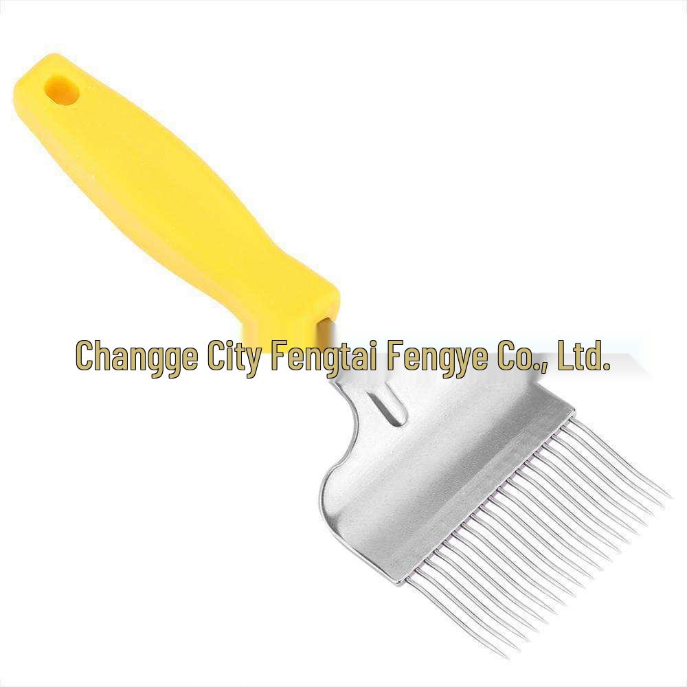 Yellow Plastic Handle Honey Scraper with 19 Stainless Steel Curved Needles for Beekeeping