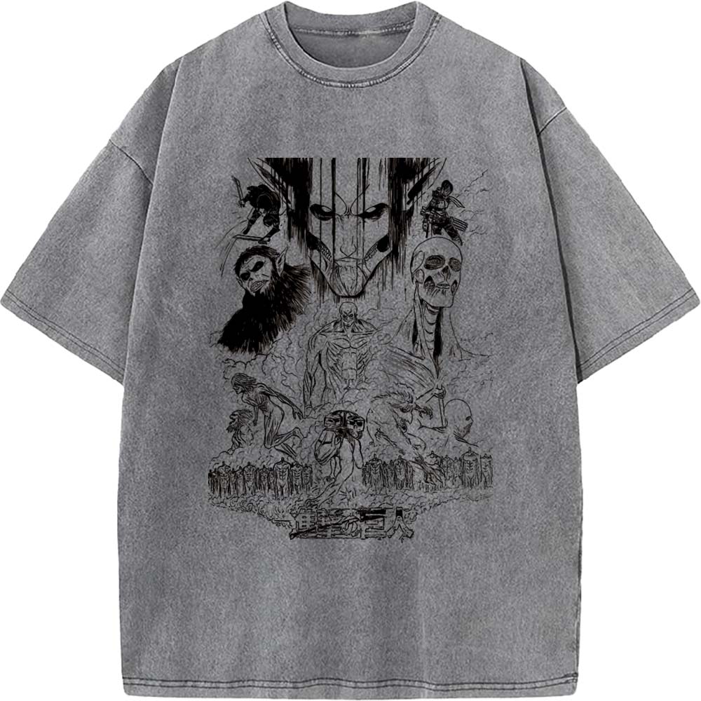 Attack On Titan Anime Cotton Tee Men Women Manga Vintage Tshirts Oversized Washed T-shirt Harajuku Male High Quality T Shirt