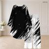 Women Plus Size Two Piece Pants Set Round Neck Long Sleeve Printed High Low Top Wide Leg Pants Black White