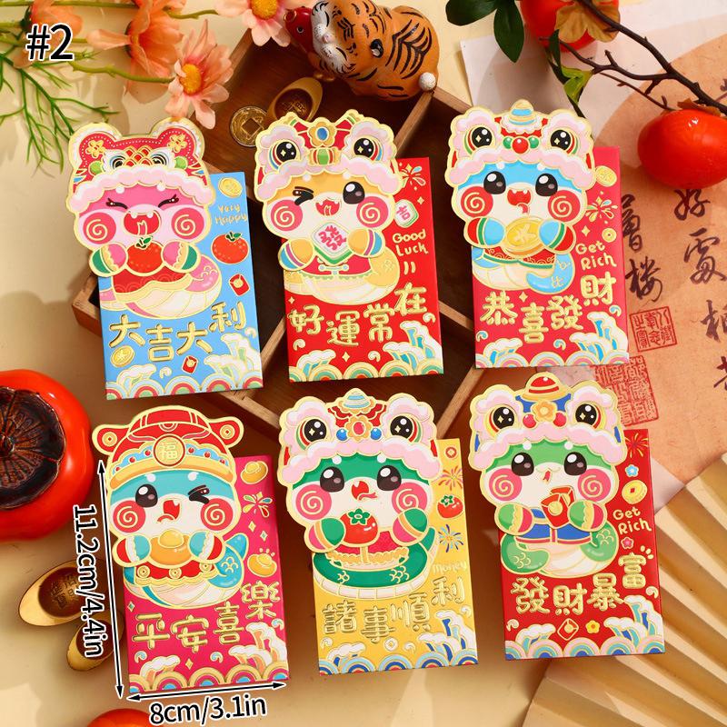 6pcs Chinese New Year Red Envelopes Cartoon Cute Snake Hongbao Spring Festival Red Packets Wedding Envelope Snake Money Packets