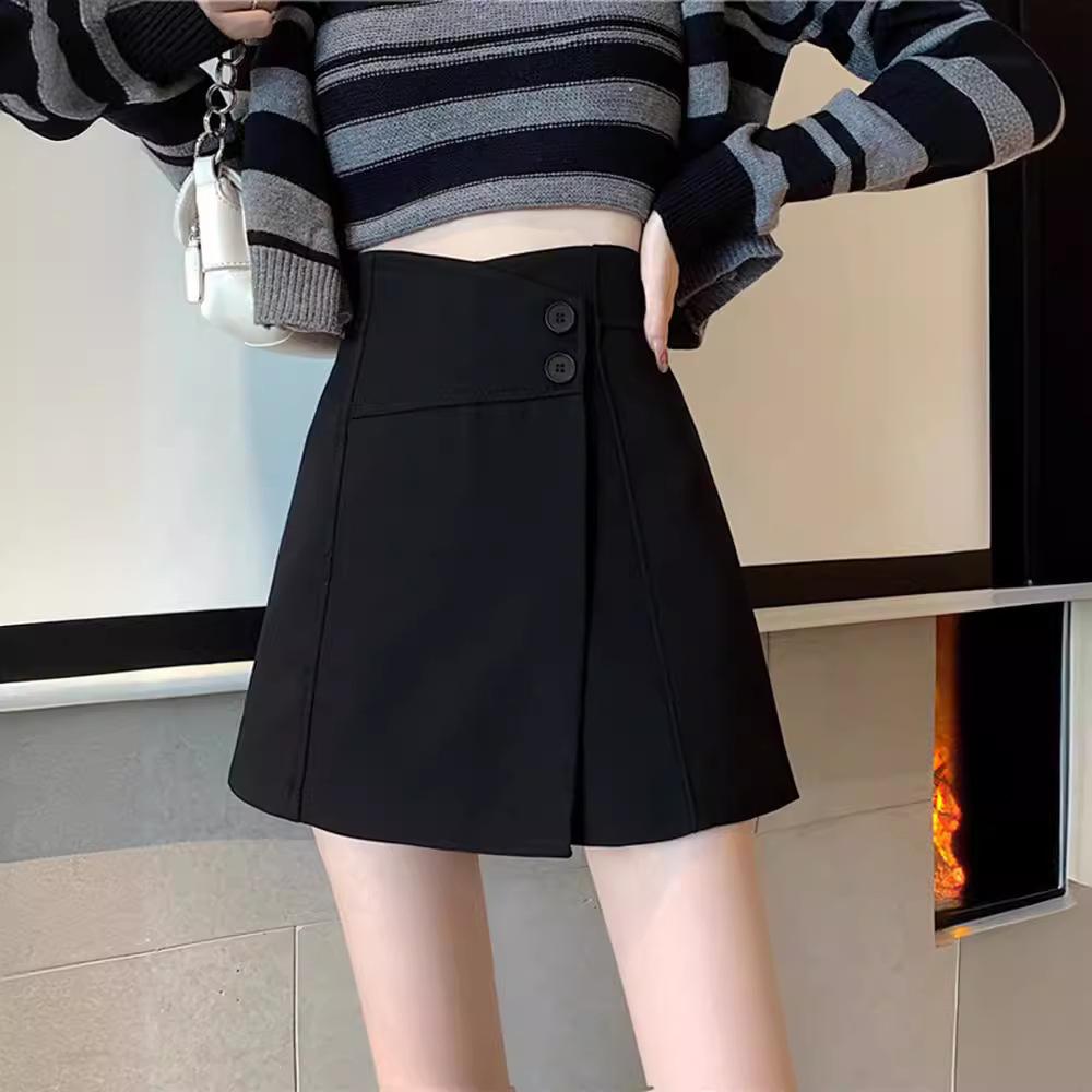 Damen Herbst Schwarzer Anzug Lässig Alleskönner Vielseitig Rock-Hose College-Stil Hoch tailliert Schlankmachend A-Linie Trendig Weiter Bein Hosen