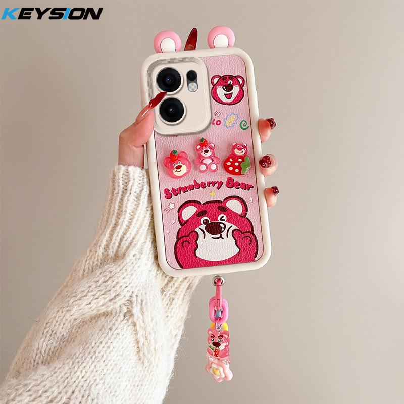 KEYSION Urocze Uszy Kreskówkowe 3D Etui dla OPPO Reno13 F 5G z Bransoletką Miękkie Silikonowe Wstrząsoodporne Etui na Telefon dla OPPO Reno 13F 5G