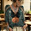 Women's Halloween Print Tie Front Ruffle V Neck Blouse with