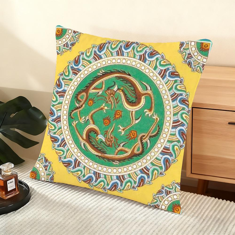Cushion Cover Silky Short Plush Home Sofa Cushion Cover - Invisible Zipper Home Decoration Dunhuang patterns