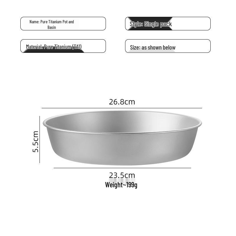 

Pure Titanium Large Deepened Outdoor Camping Multifun Basin & Plate - Lightweight, Sandblasted for Steaming & Serving.