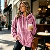 Women's Long Sleeve Flannel Hoodie Color Casual Pullover Top
