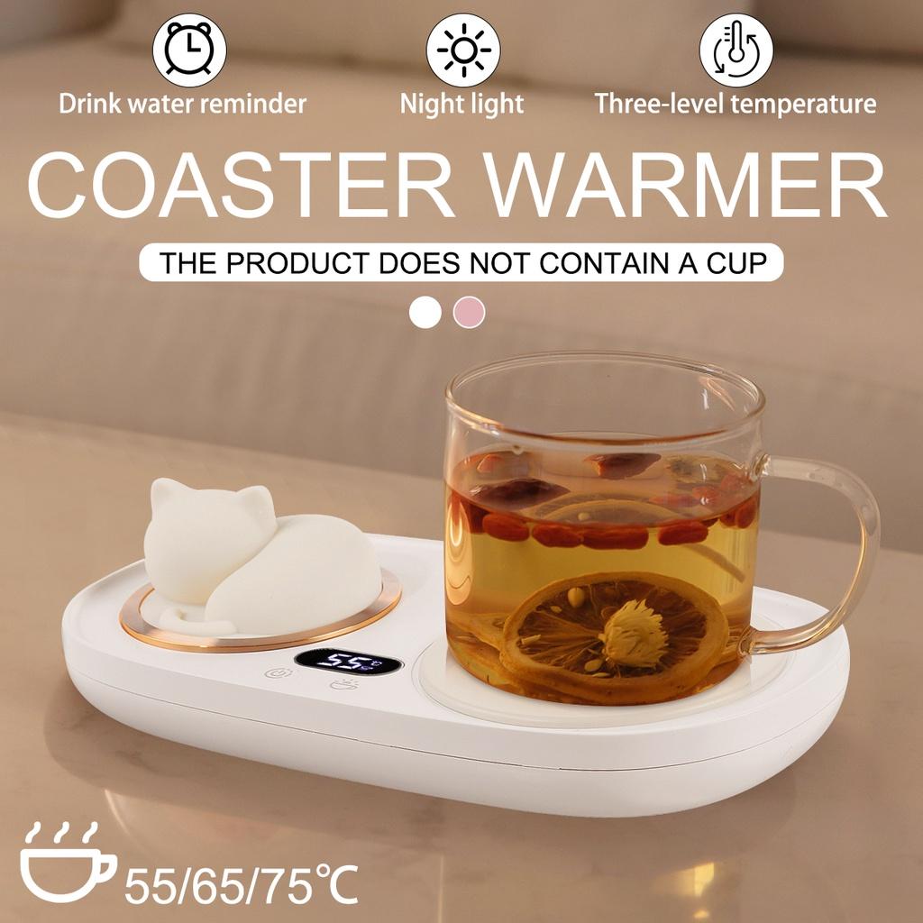 20W Thermostatic Heat Pad Electric Cup Heater Coffee Mug Warmer Cat Heating Coaster Coffee with Night Light Pink / White