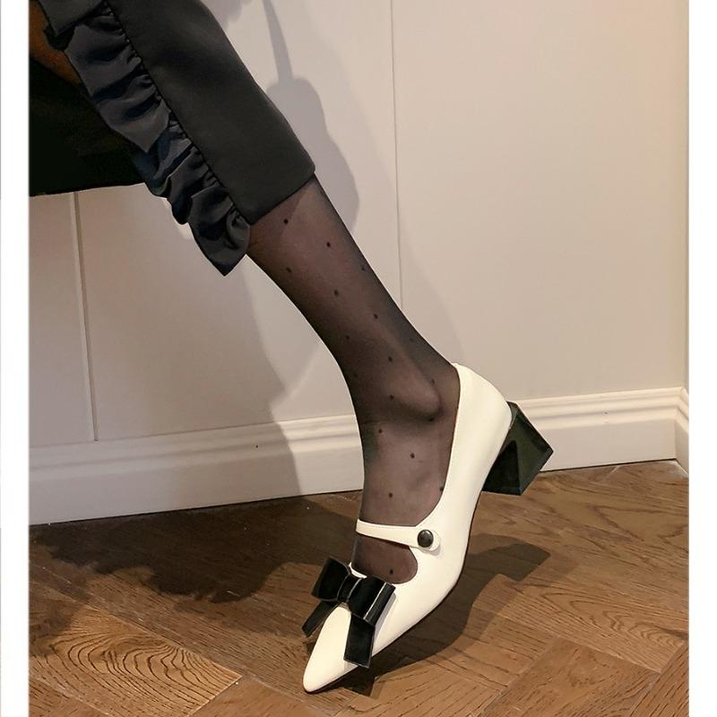 Pantofi cu toc pentru femei, eleganți, cu fundă, cu vârf pătrat, de primăvară-toamnă, din piele lăcuită, pantofi Mary Jane, stil franțuzesc, toc înalt