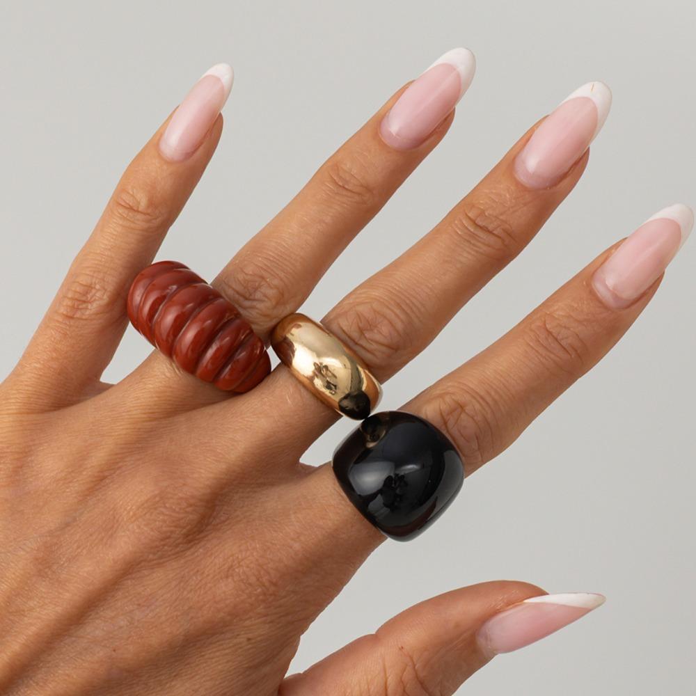 3pcs Set Retro Geometric Helical Resin Wide Face Rings for Women Fashion Glossy Metal Opening Stackable Rings Jewelry Sets Gifts