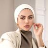 New Elastic Instant Hijab Hat Long Tail Satin Cotton Muslim Underscarf Pleated Solid Color Square Headscarf Muslim Women