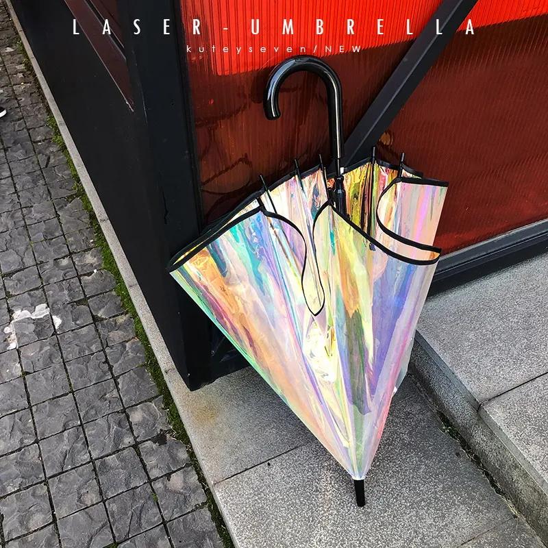 Colorful Rainbow Umbrella Transparent Color Changing Long Handle Umbrella Rain Women's Big Umbrellas Parapluie Girl Gift SY191