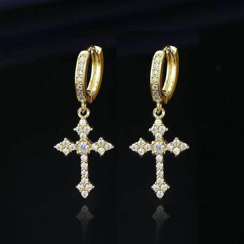 

Fashion Style Fashion Cross Earrings Men and Women Same Style Fancy Accessible Luxury Trendy Hip Hop Versatile Freshess Earrings Gold