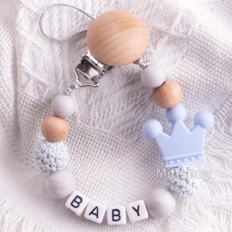 Newest Custom Personalized Name Pacifier Clips Handmade Beech Chains Silicone Beads Holder Soother Baby Teething Toys Chew Gift