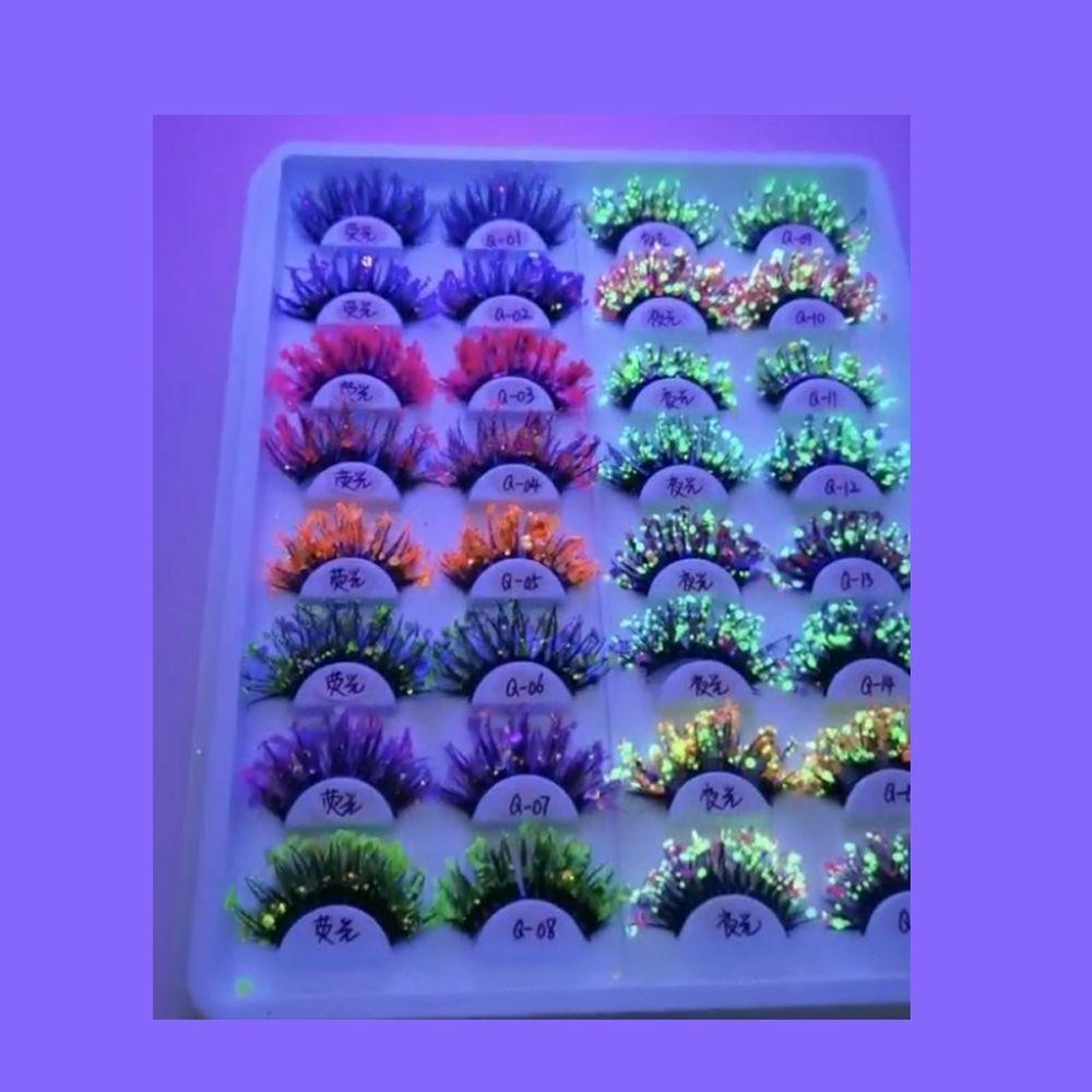 Women Stage Makeup Lashes Extension Luminous Eyelashes Fake Eyelashes Glitter Colored Eyelashes