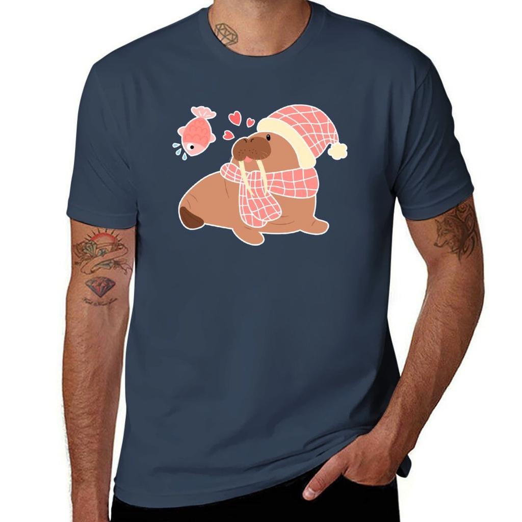Cute Walrus Loves Fish Tshirt Plus Size Street Style Tee