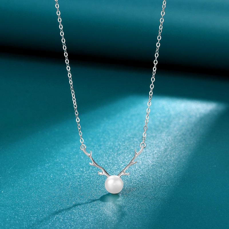 Pearl Antlers Necklace Female Mori Small Fresh Personality Versatile Retro Pearl Pendant Jewelry