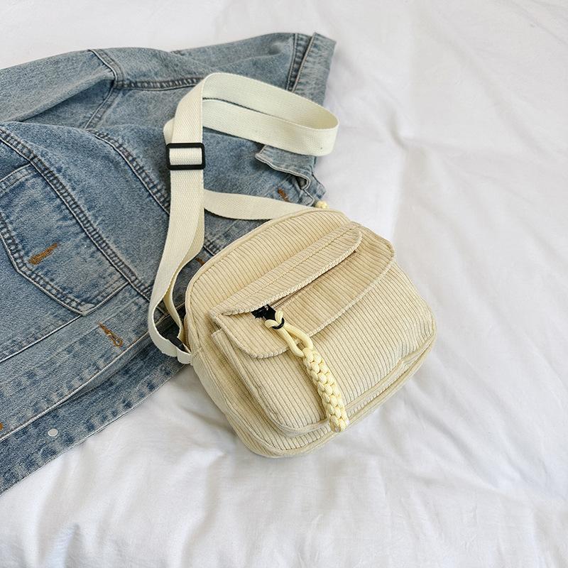 Corduroy Crossbody Bag for Women Casual Shoulder Messenger Bag Small Square Purse with Front Flap Pocket Adjustable Strap Lightweight Daily Handbag