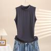 Women's Sleeveless Semi-High Neck Slim Cotton Vest - Solid Color Summer Top