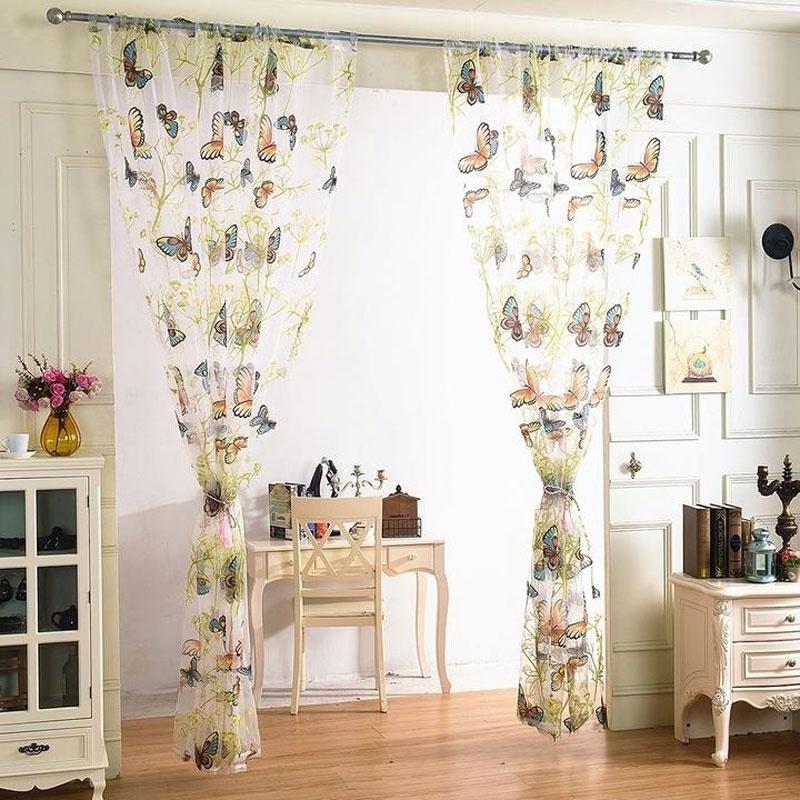 Elegant 100x200cm Butterfly Print Voile Curtain For Stylish Window Treatments