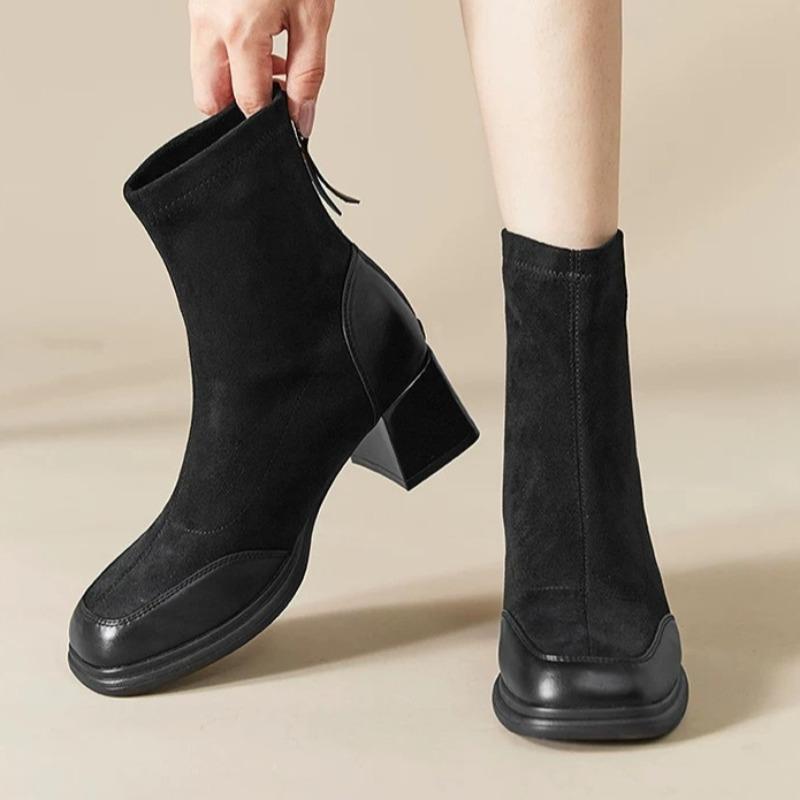 Hot Sale Brand Women Ankle Boots Autumn Winter Square Head Warm High Heel Shoes Fashion Designer Women Senior Shorts Boots 34-40