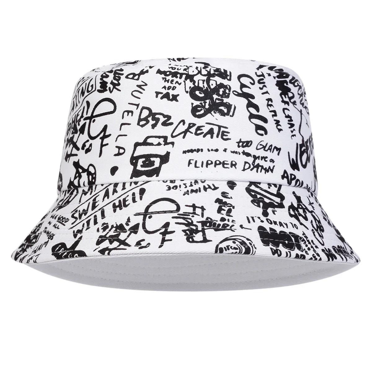 

Unisex 88 Black White Graffiti Print Personality Bucket Hats Fishermen Caps Outdoor Casual Cap Sunscreen Hat