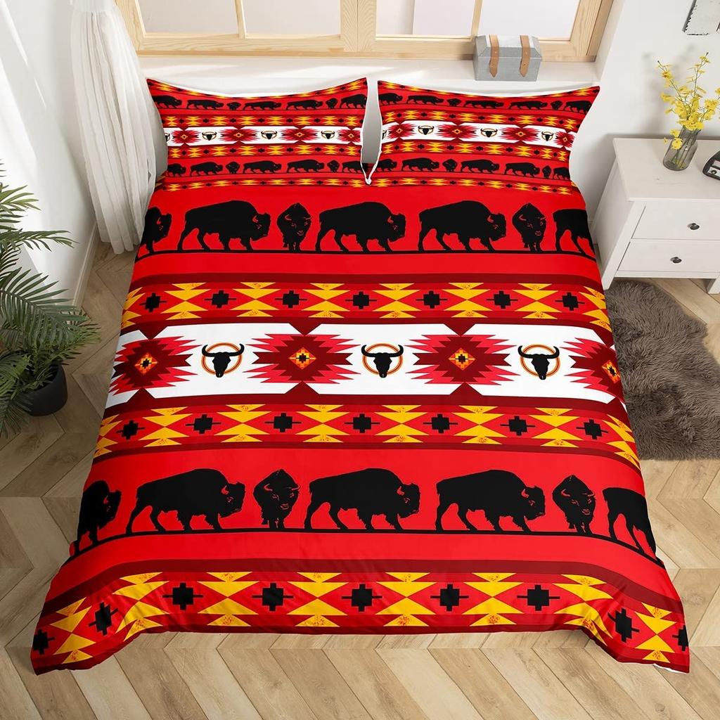 Boho Duvet Cover Southwestern Comforter Cover Ethnic Tribal Arrow Aztec Bed Set Retro Vintage Exotic Bull Cattle Bohemian Decor