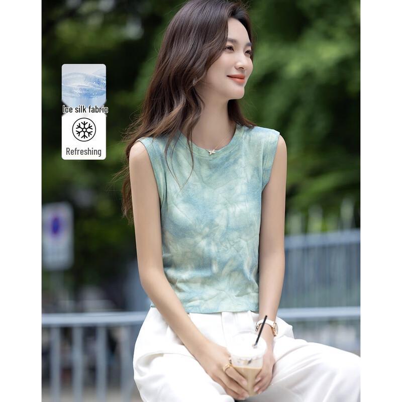 

Женский трикотажный топ без рукавов из ледяного шелка с принтом тай-дай L