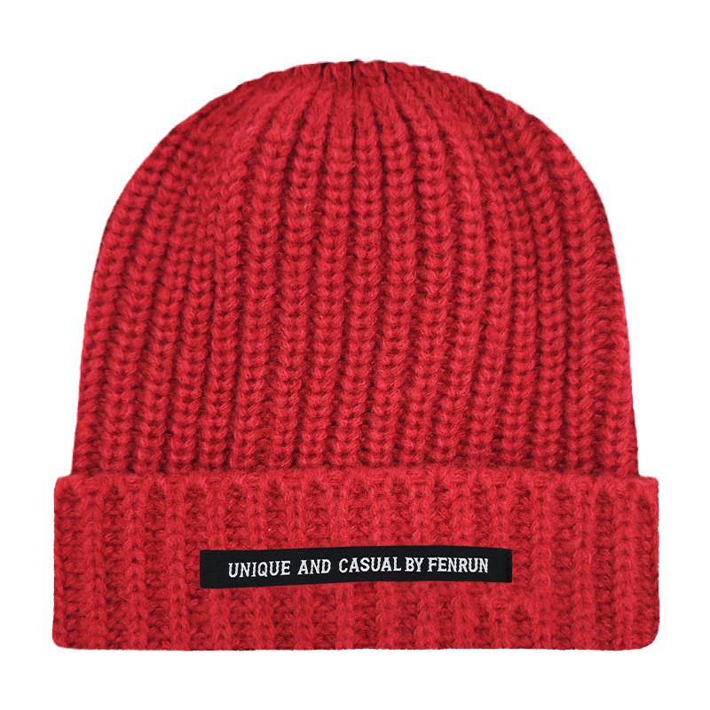 Casual And Unique By Fenrun Letter Print Knitted Hat Thick Striped Warm Cap