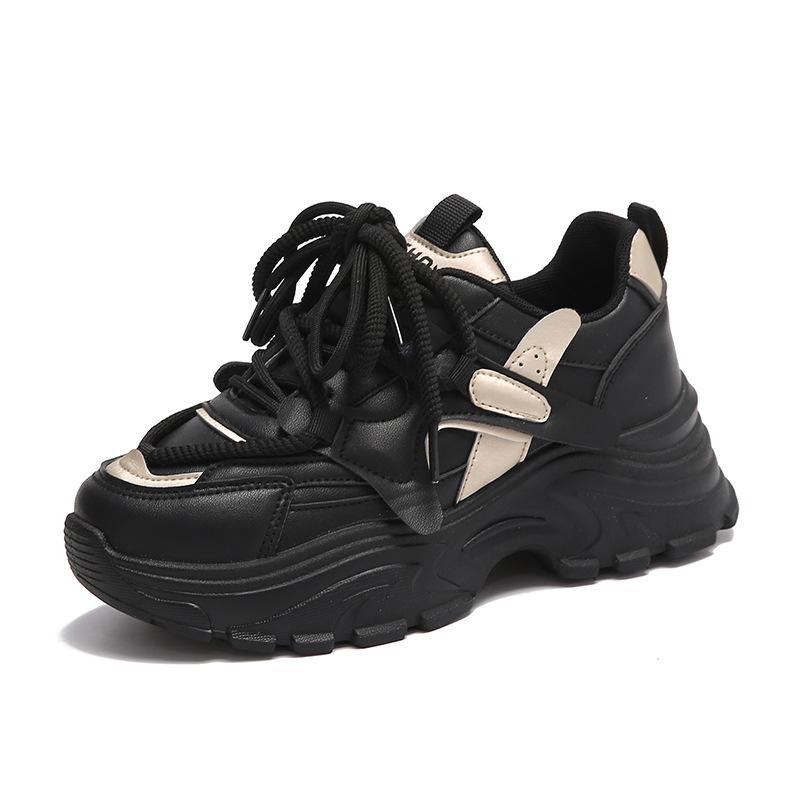 Jarní nové dámské ležérní sportovní boty studentské kožené silná podrážka zvyšující výšku boty pro tátu Douyin živé vysílání všestranné dámské boty