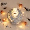 Halloween Ghost Night Light Resin Figurines with LED Lights, Cute Reading Moom & Crescent Small for Desk Light, Tombstone Skeleton Statue, Spooky Home