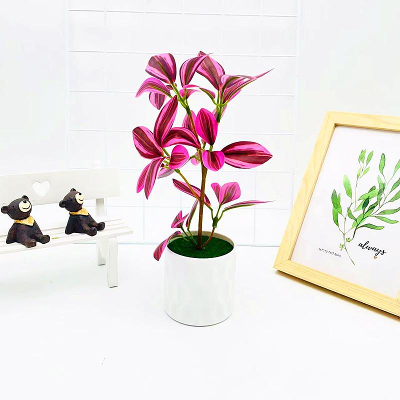 Simulated Color Multi Leaves Potted Artificial Plant Ornament Decoration
