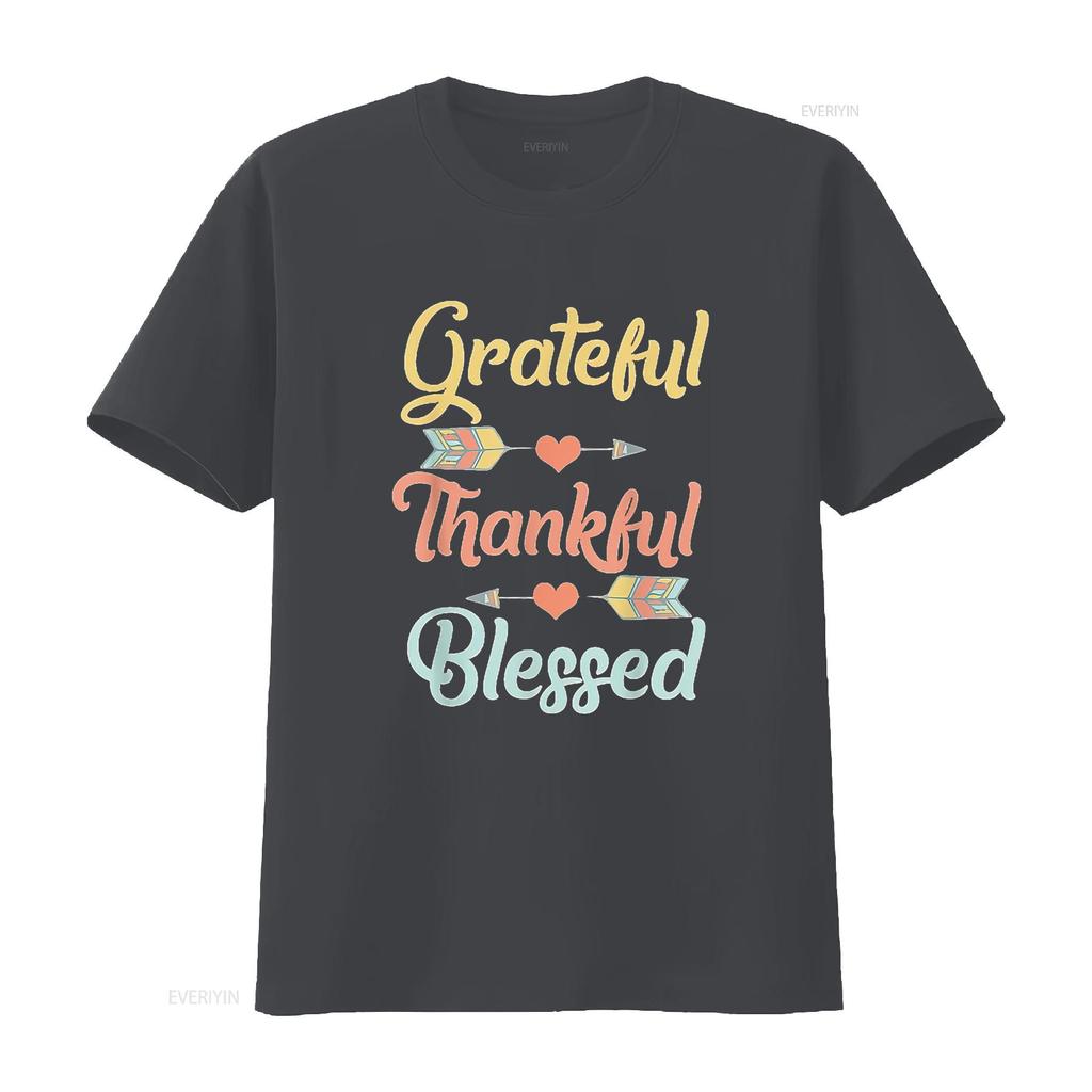 Womens Grateful Thankful Blessed T Shirt Cool Thanksgiving Day Black 2X Large vintage Washed streetwear Comfortable homme