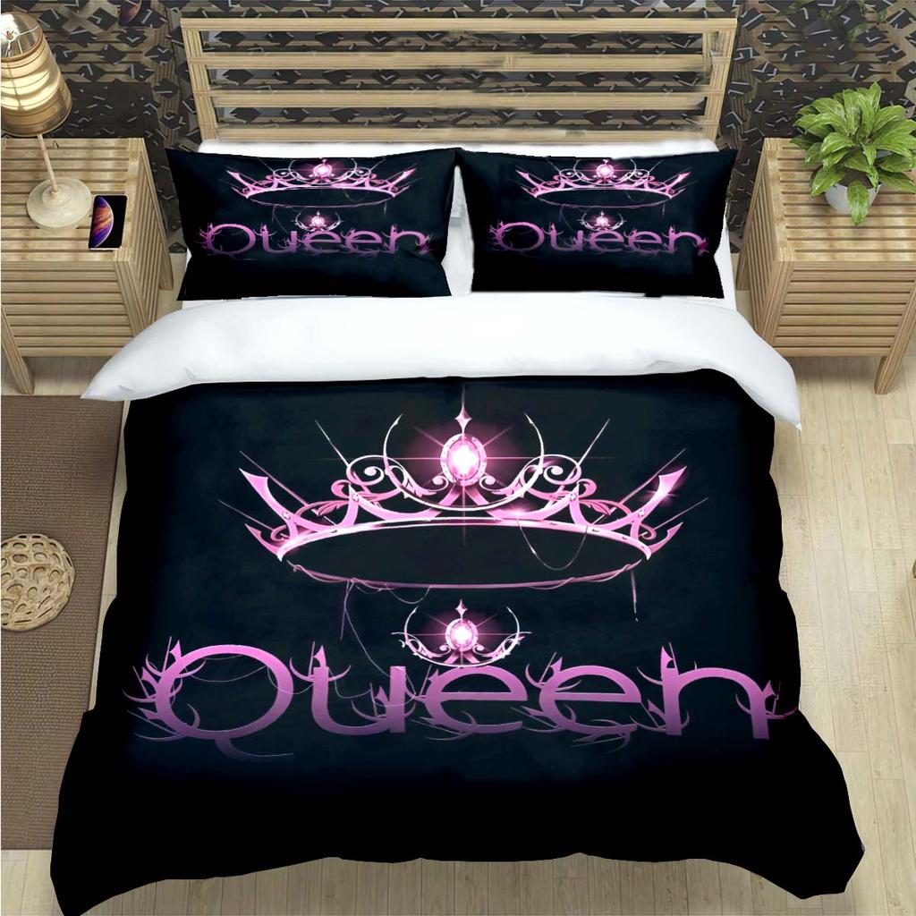 Fashion King And Queen Print Bedding Set Single Twin Full King Size Cute Animals Bed Linen Adults Teens Bedroom Luxury Gift